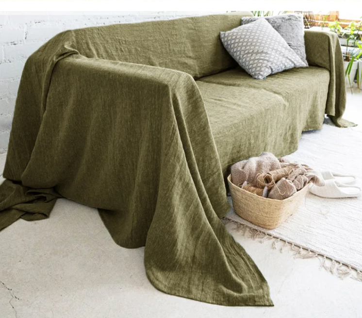 Sofa Slipcover Soft Couch Cover Avocado Linen
