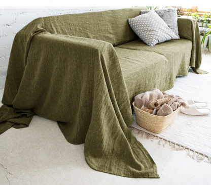 Sofa Slipcover Soft Couch Cover Avocado Linen