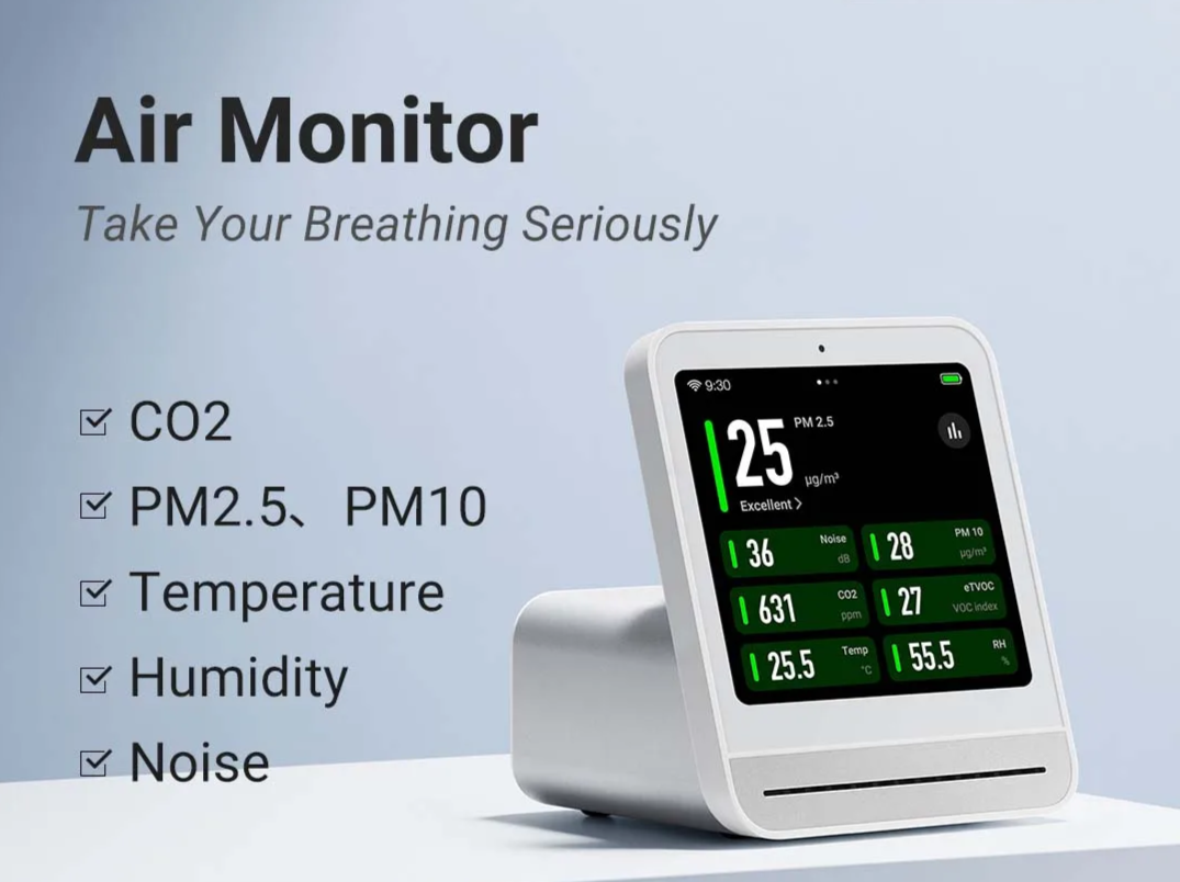 Smart Air Quality Meter White Detects PM2.5 CO2 Humidity