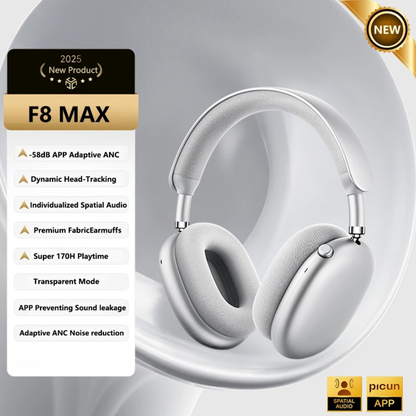 F8 MAX Silver Noise Cancelling Wireless Headset with HD Mic