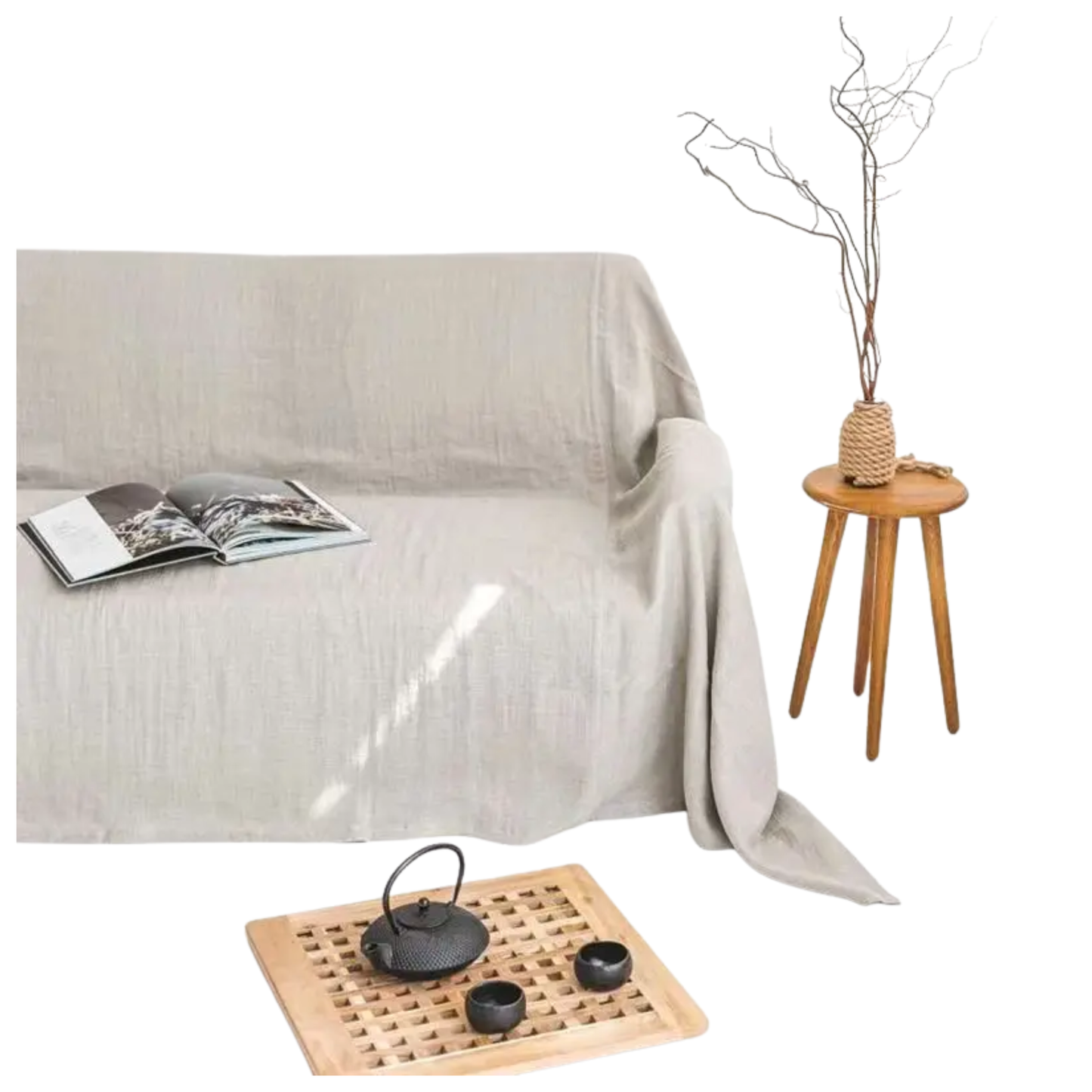 Sofa Slipcover Soft Couch Cover Avocado Linen