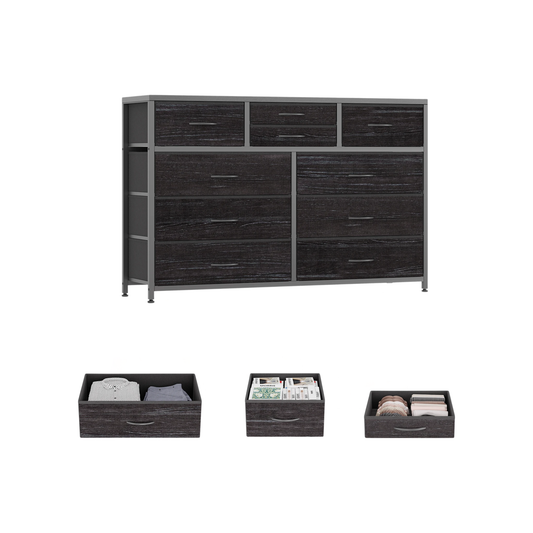 Modern 10 Drawer Fabric Dresser Organiser Black