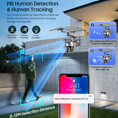 4K Solar PTZ Security Camera 10MP WiFi with 32GB