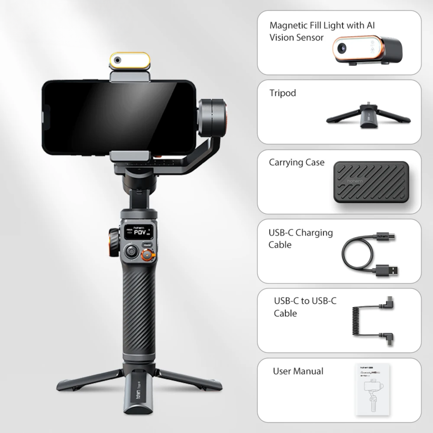 3-Axis Smartphone Gimbal Kit with Magnetic Light