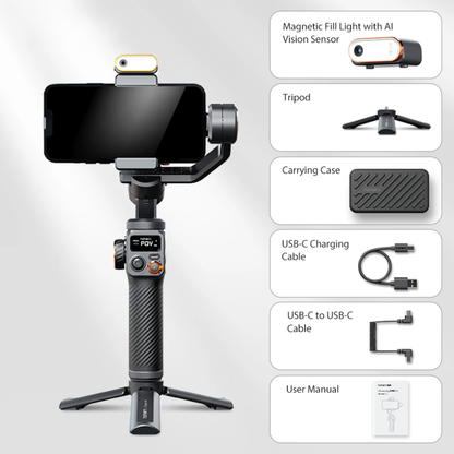 3-Axis Smartphone Gimbal Kit with Magnetic Light