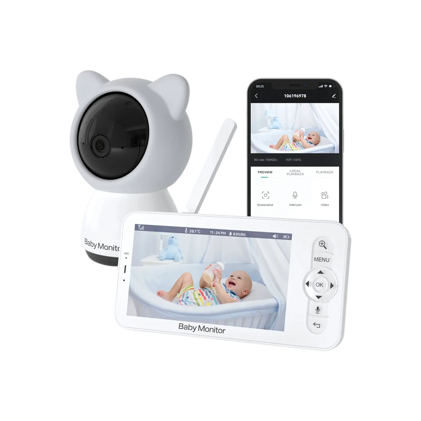 Smart 5 Inch Baby Camera with Lullabies and Night Vision