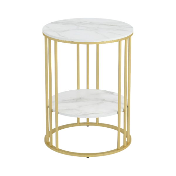 Round Marble Coffee Table White Metal Frame