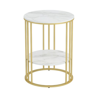 Round Marble Coffee Table White Metal Frame