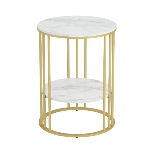 Round Marble Coffee Table White Metal Frame