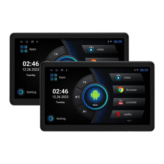 Dual 10.1" Car Headrest Screens with CarPlay and Lights