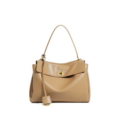 Milk Tea Leather Underarm Bag with Advanced Lock