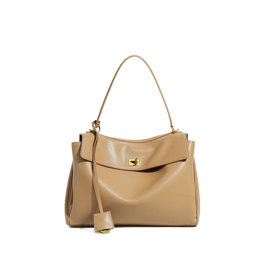 Milk Tea Leather Underarm Bag with Advanced Lock