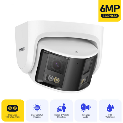 Wide-Angle 6MP Duo Lens POE Camera Outdoor