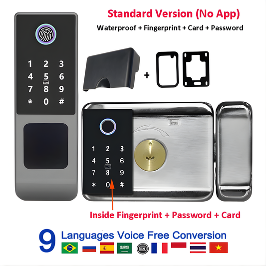 Double Fingerprint Gate Door Lock with Code and Key Access