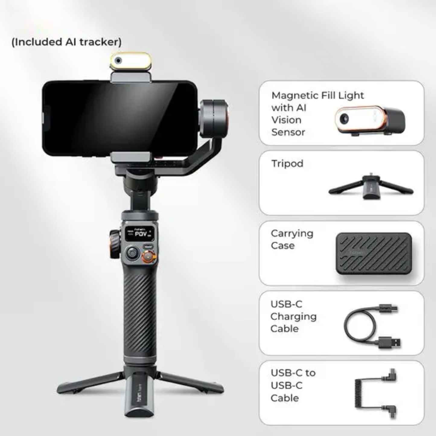 3-Axis Smartphone Gimbal with AI Tracking and Fill Light
