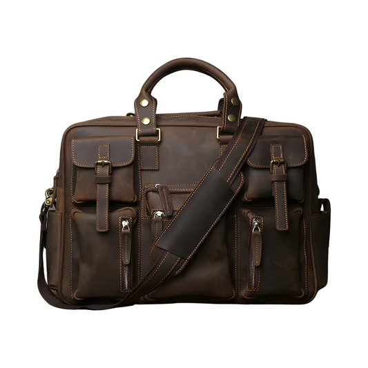 Dark Brown Retro Leather Travel and Work Briefcase