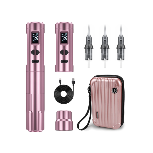Rechargeable Rotary Tattoo Pen Kit Dual Battery Pink
