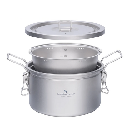 Portable Titanium Camping Pot 2L Rice Soup Cooker