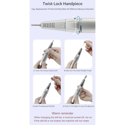 Rechargeable Silver Nail Drill 35000RPM Manicure and Pedicure