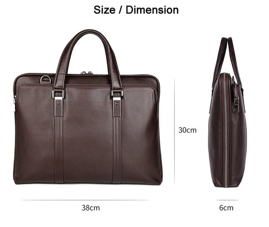 Premium Leather 15.6" Laptop Business Briefcase Coffee