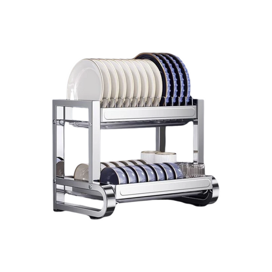 Compact 2 Layer Dish Rack with Cutlery and Cup Holder