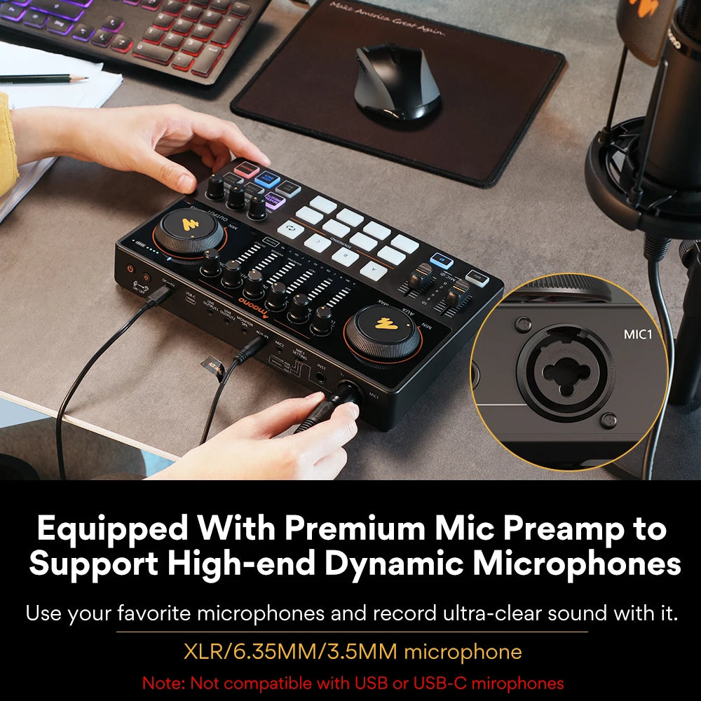 Podcast Audio Mixer Sound Card for Live Streaming and Recording