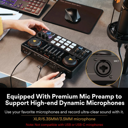 Podcast Audio Mixer Sound Card for Live Streaming and Recording