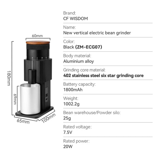 Portable Electric Coffee Grinder with Adjustable Stainless Steel Burr