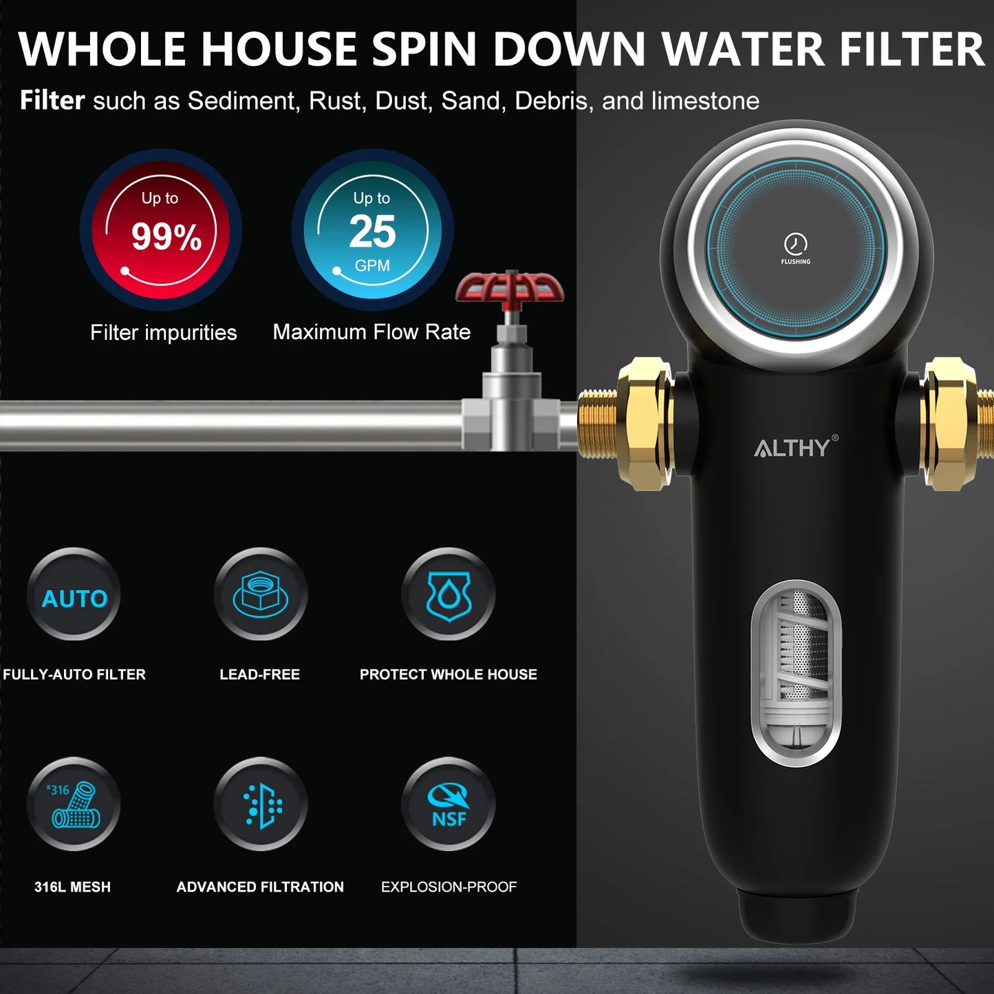 Automatic Rotary Backwash Whole House Sediment Water Filter