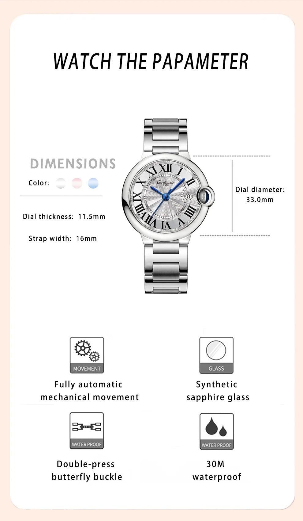 Women's Automatic Watch Pearl White Dial