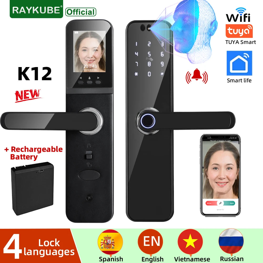 22x200 WiFi Door Lock with Screen & Rechargeable Battery