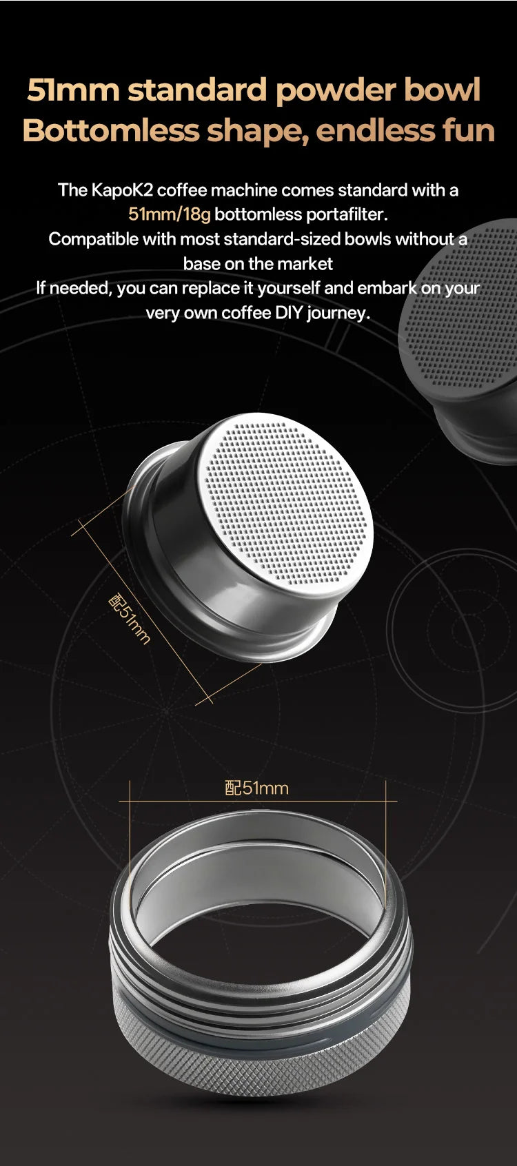 Portable Espresso Machine 58 mm Basket 18-20 g Capacity