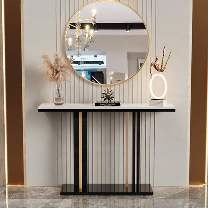 Long Marble Console Table with Durable Black Frame