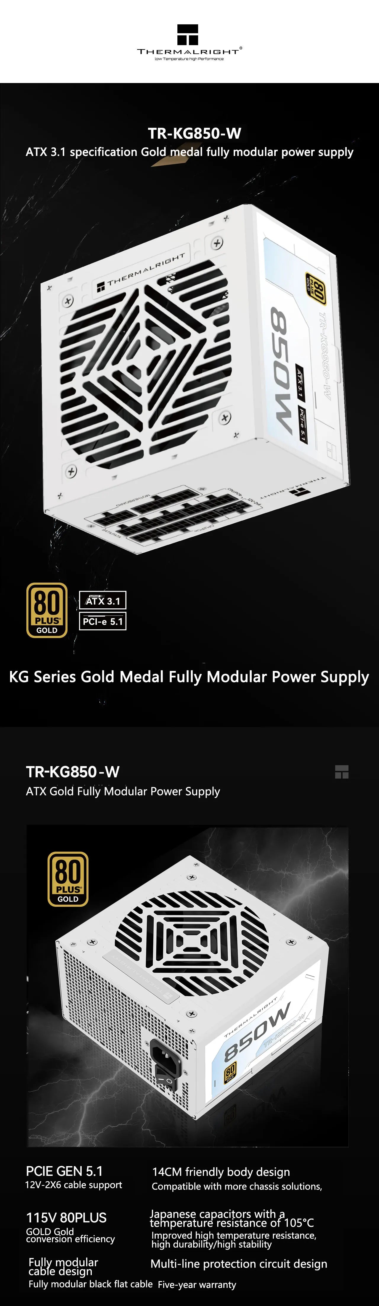 850W White Modular Gaming Power Supply with Quiet Cooling