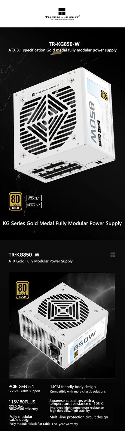 850W White Modular Gaming Power Supply with Quiet Cooling