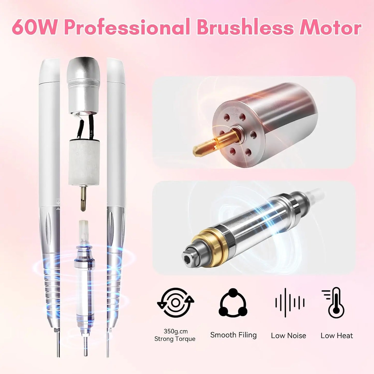 Professional Nail Drill 35000RPM Electric Rechargeable Efile