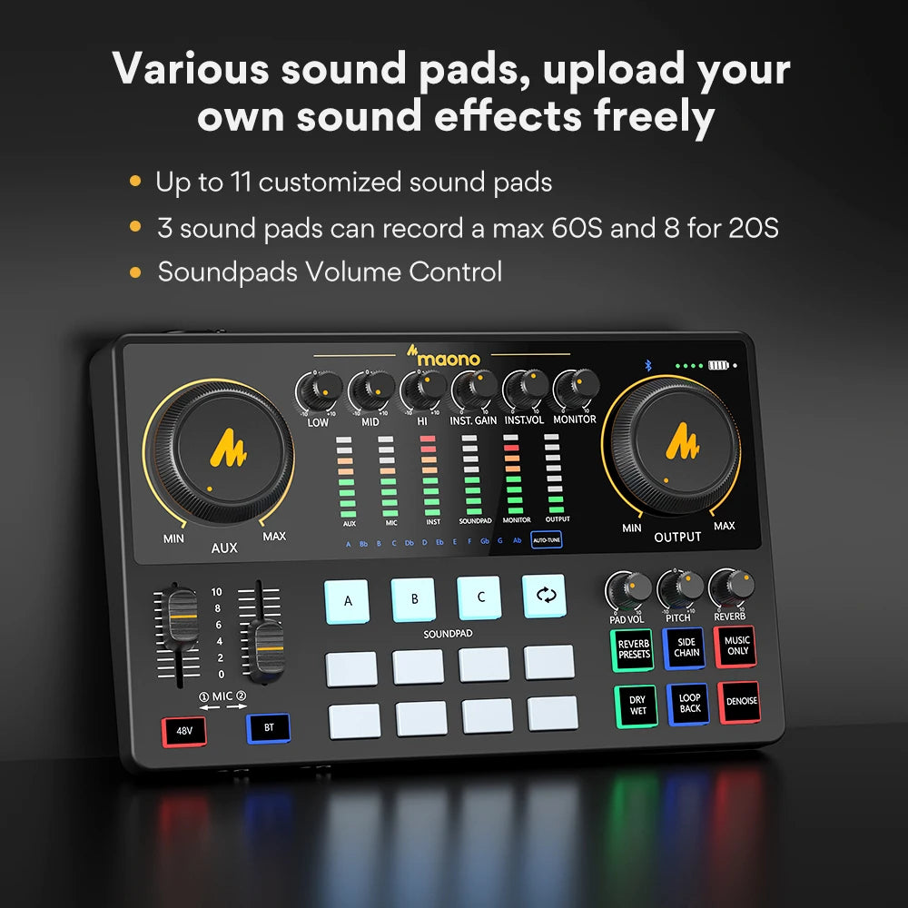Podcast Audio Mixer Sound Card for Live Streaming and Recording