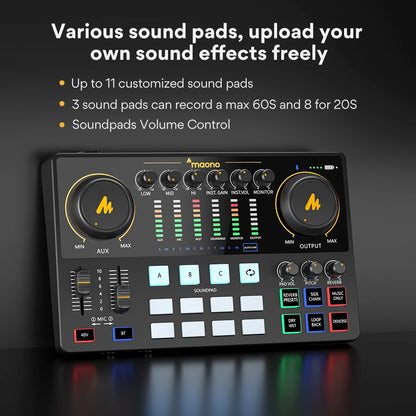 Podcast Audio Mixer Sound Card for Live Streaming and Recording