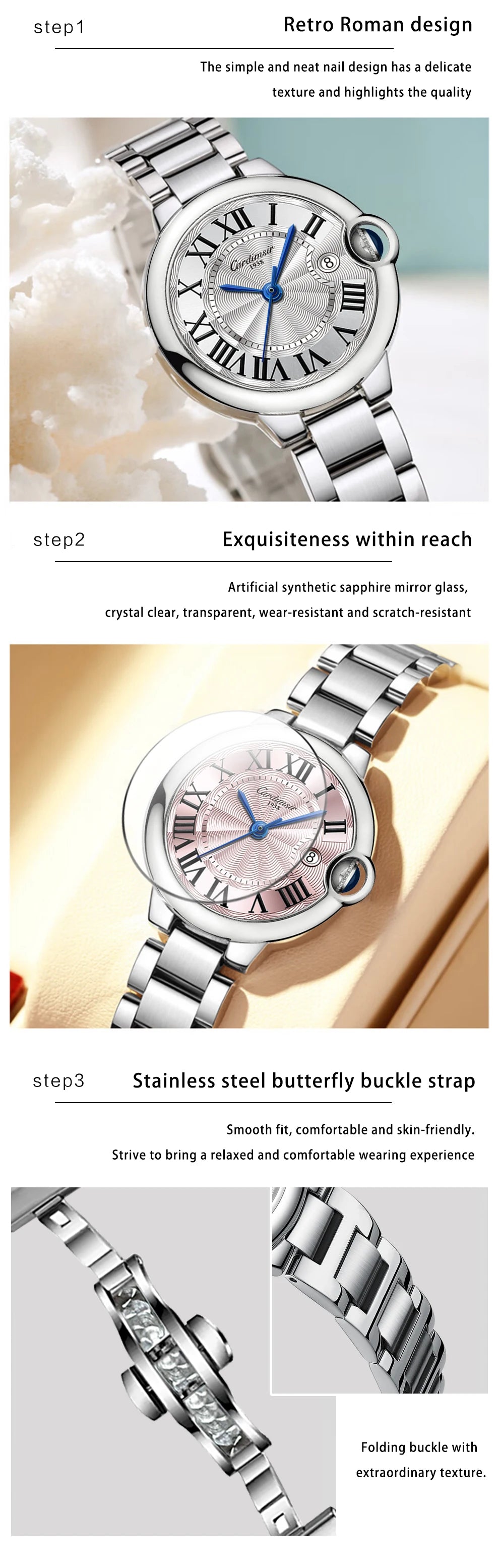 33mm Automatic Women's Watch Silver White Dial