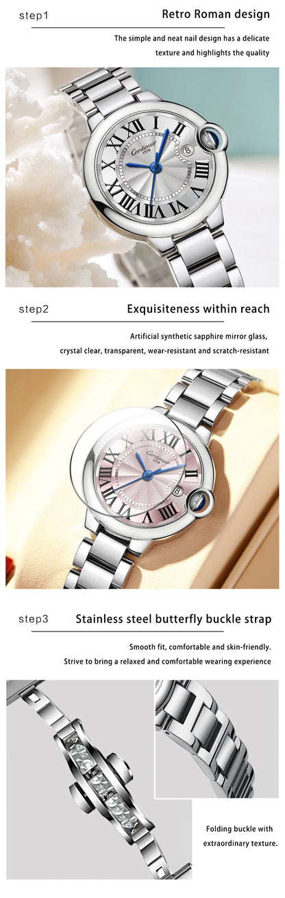 33mm Automatic Women's Watch Silver White Dial