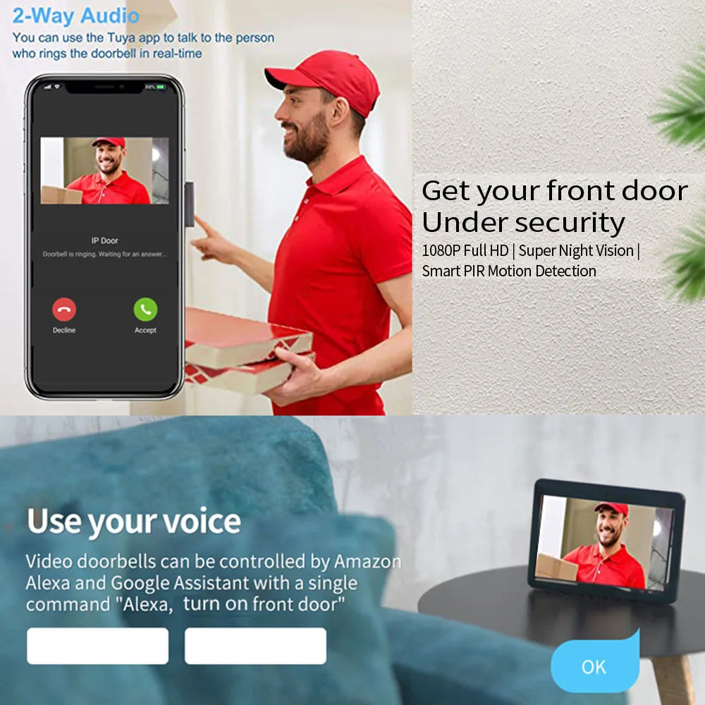 WiFi Video Doorbell Touch Screen Smart Intercom Kit