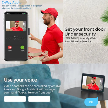 WiFi Video Doorbell Touch Screen Smart Intercom Kit