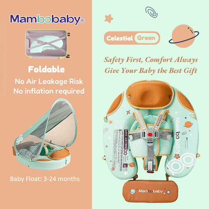 Baby Swim Float Light Green with Canopy and Safety Strap
