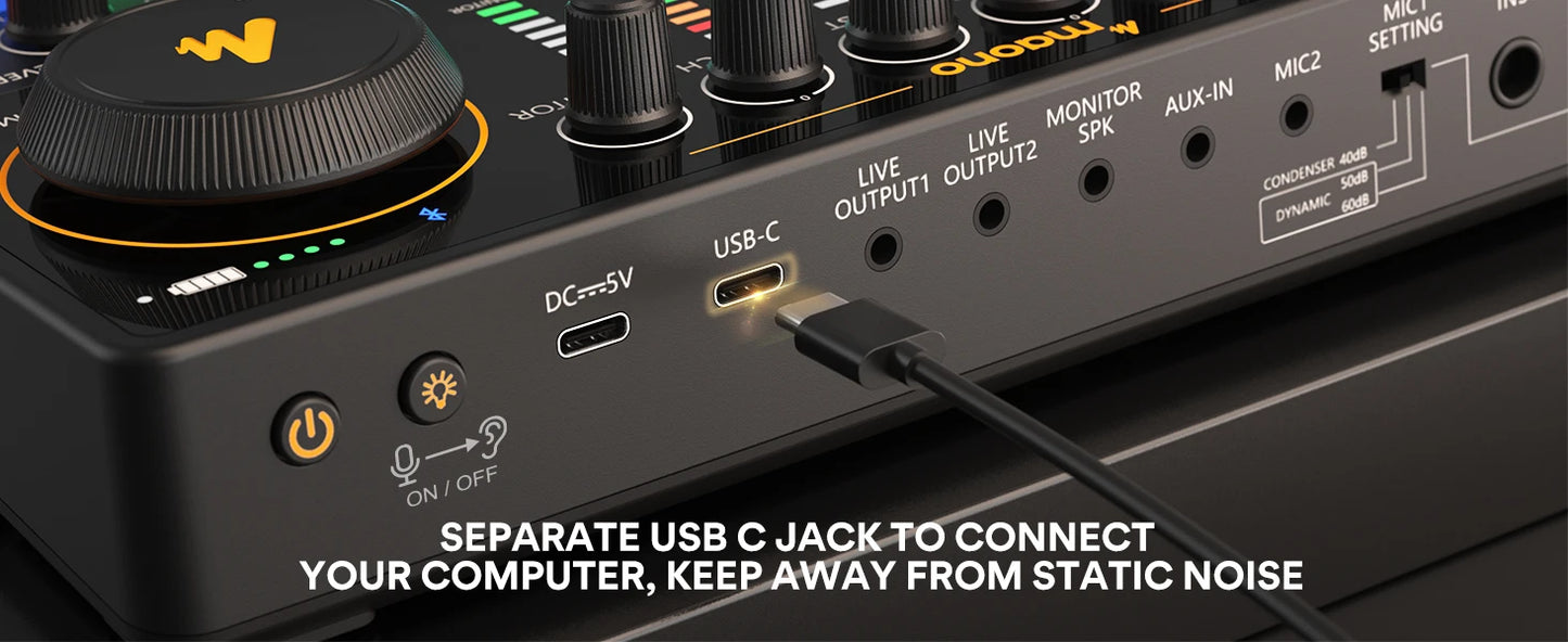 Portable Audio Interface & DJ Mixer with Sound Effects