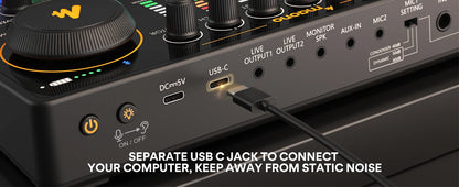 Portable Audio Interface & DJ Mixer with Sound Effects