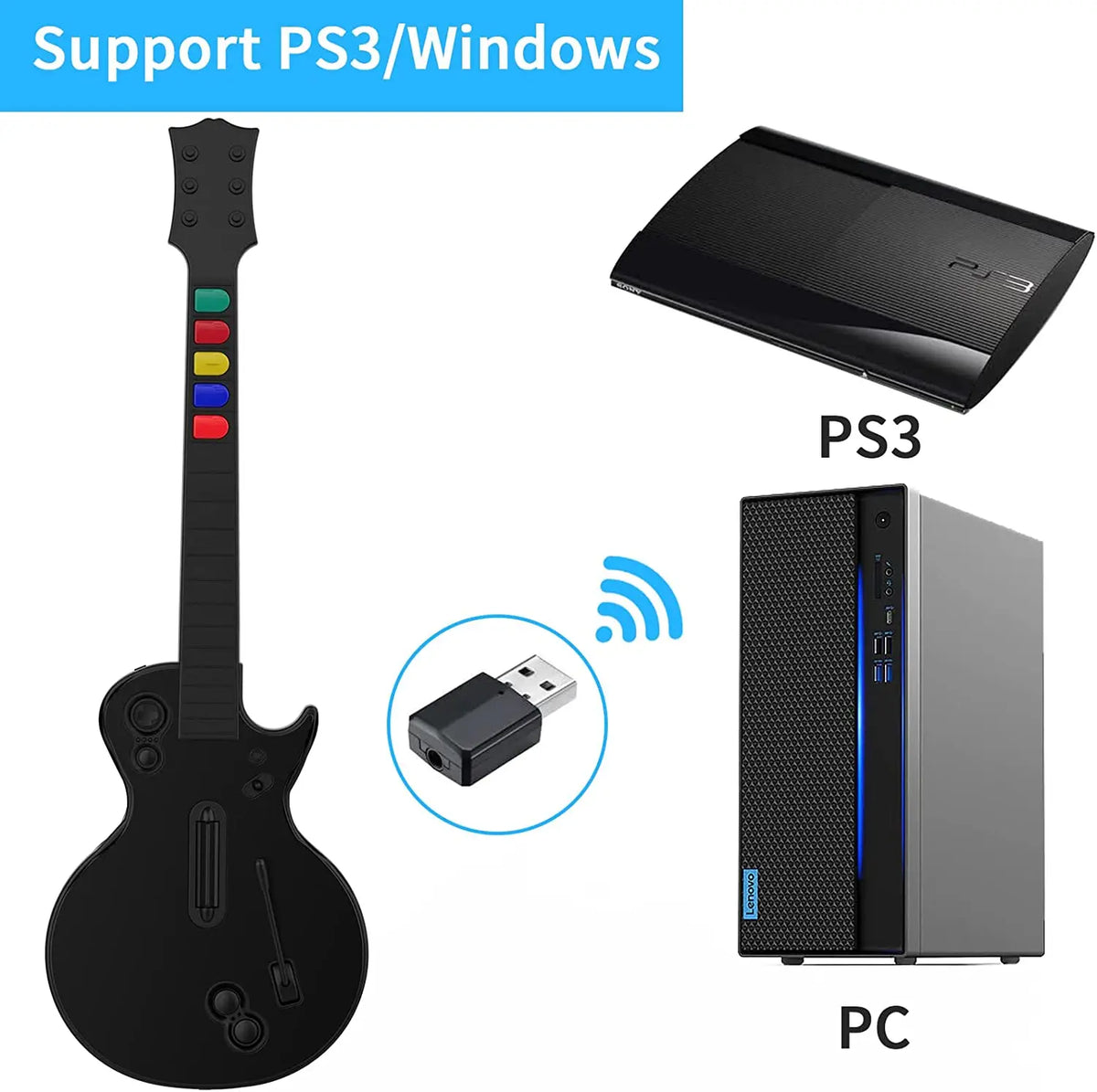 PC PS3 Wireless Guitar Controller for Music Rhythm Games