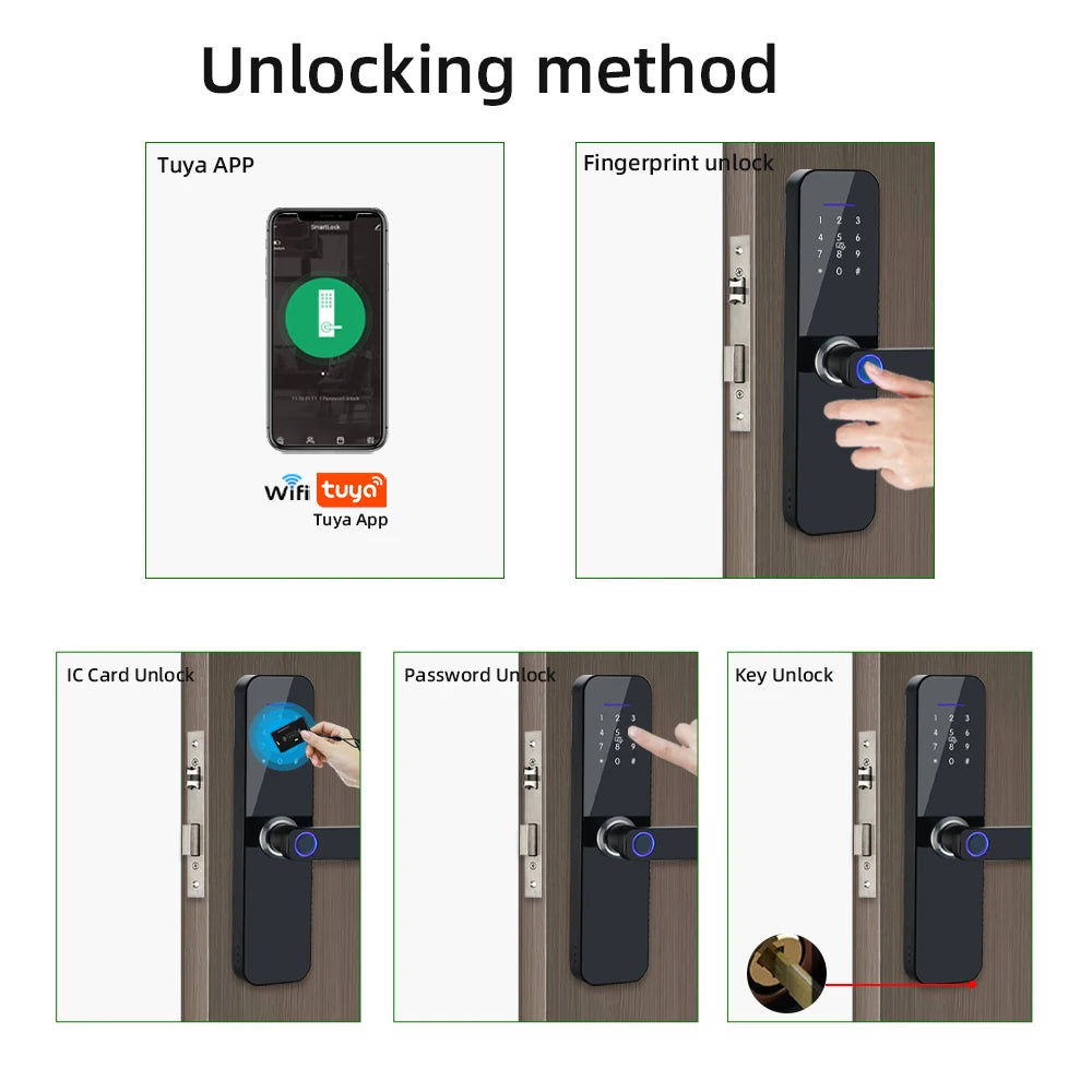Smart Door Lock Tuya WiFi Fingerprint Password App Keyless Entry