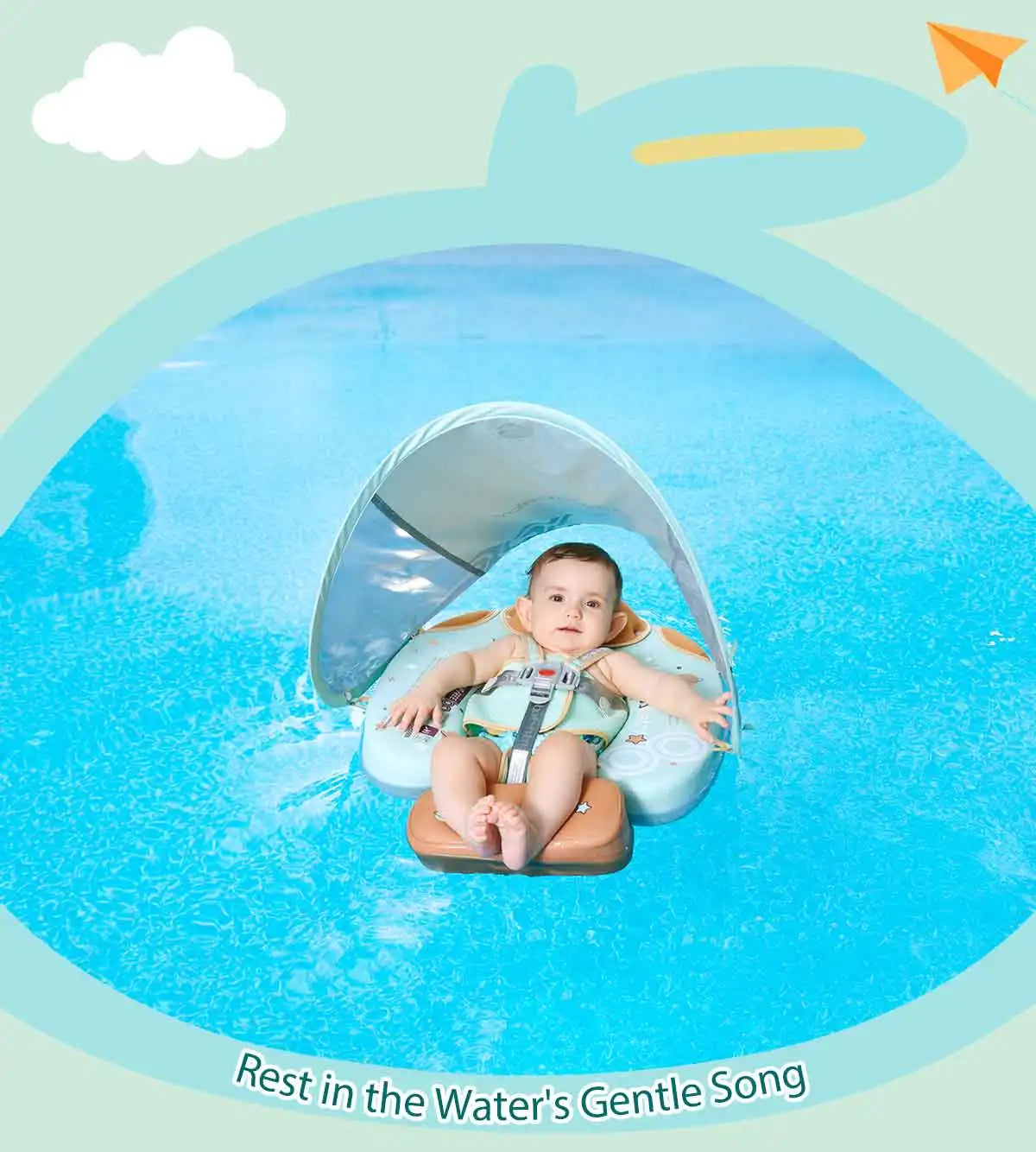 Baby Swim Float Light Green with Canopy and Safety Strap