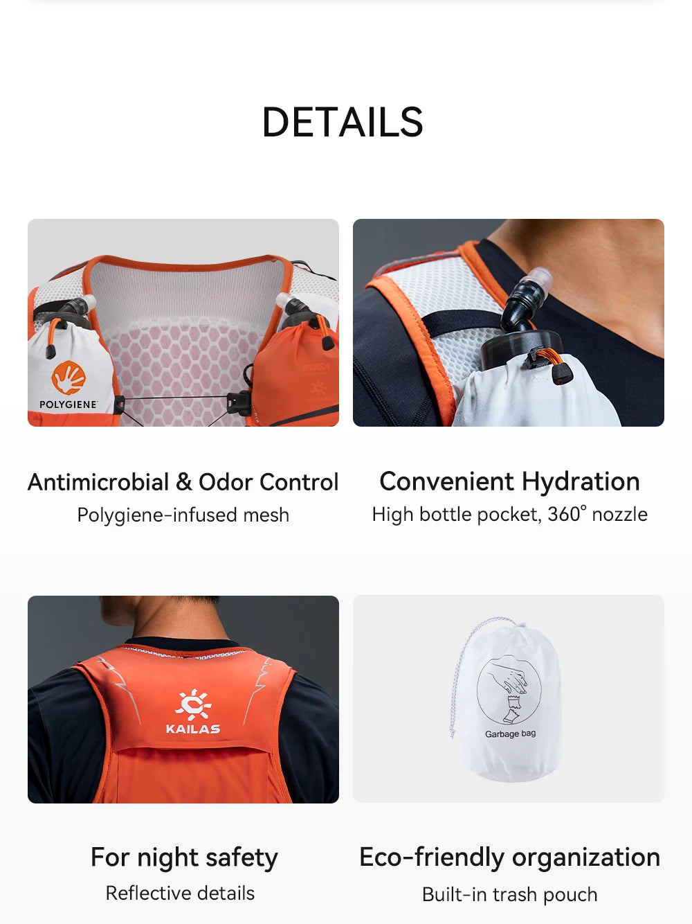 8L Orange Trail Running Hydration Backpack with Dual Bottles