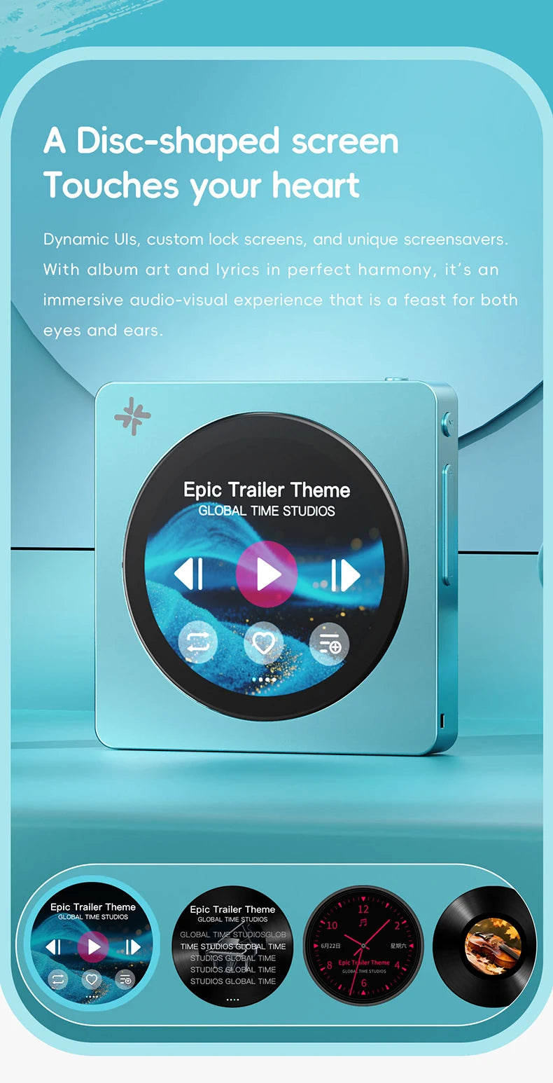 Sky Blue Portable Bluetooth LDAC Music Player Dual DAC Touchscreen